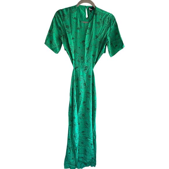 The Kooples Graphic Poppies Cutout Midi Green Dress size Medium New with Tags - Picture 7 of 8
